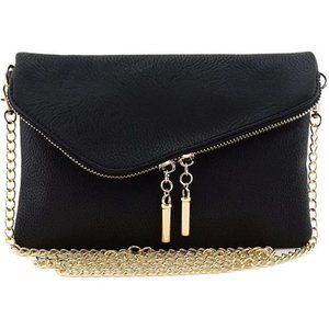 Cute Black Envelope Wristlet Clutch Crossbody Bag with Chain Strap